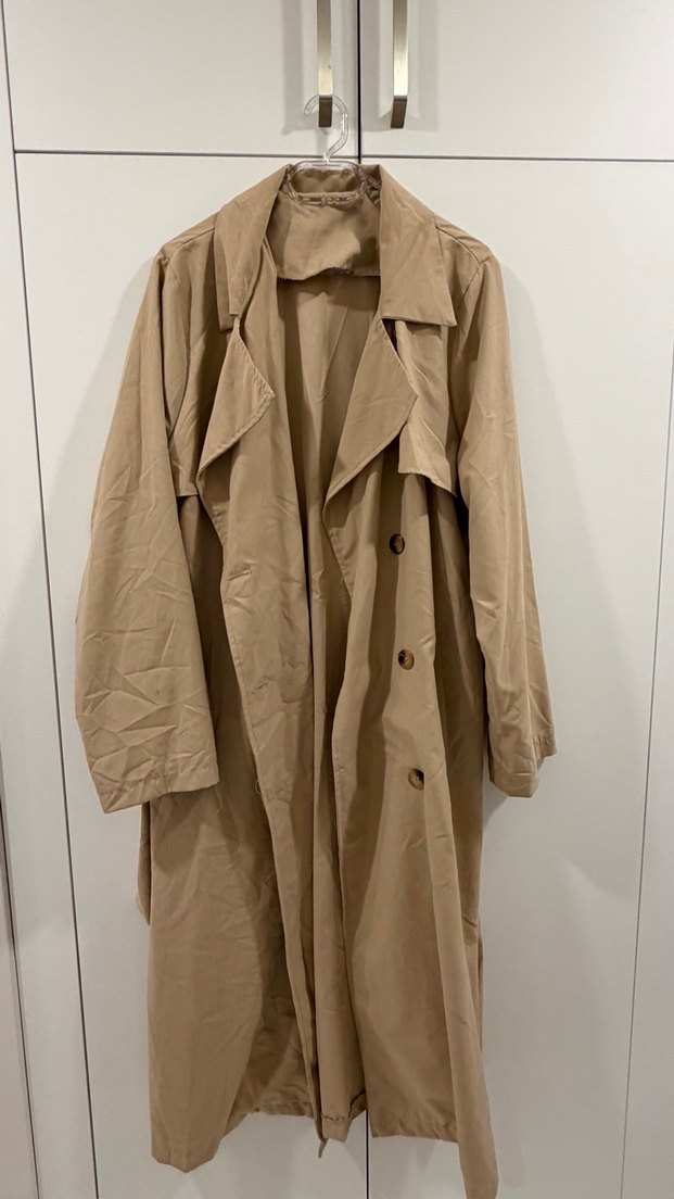 Bej Kadın Uzun Keten Trençkot - Görsel 3