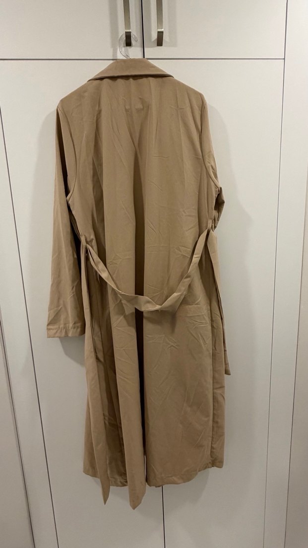 Bej Kadın Uzun Keten Trençkot - Görsel 2