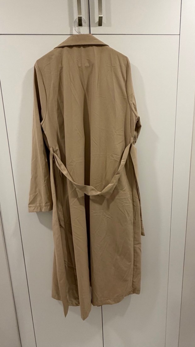 Bej Kadın Uzun Keten Trençkot - Görsel 4