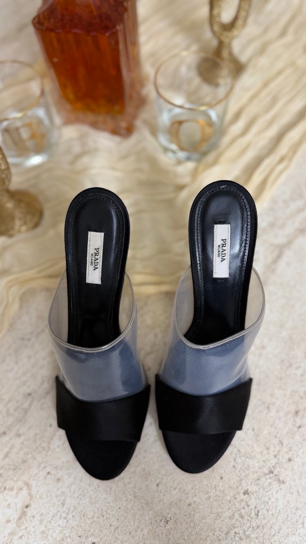 Orjinal Prada Siyah Şeffaf Bantlı Kadın Terlik - Görsel 3