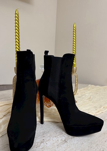 Orjinal PRADA Siyah Desenli Süet Stiletto Bot - Görsel 2