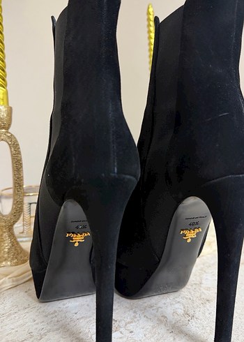 Orjinal PRADA Siyah Desenli Süet Stiletto Bot - Görsel 4
