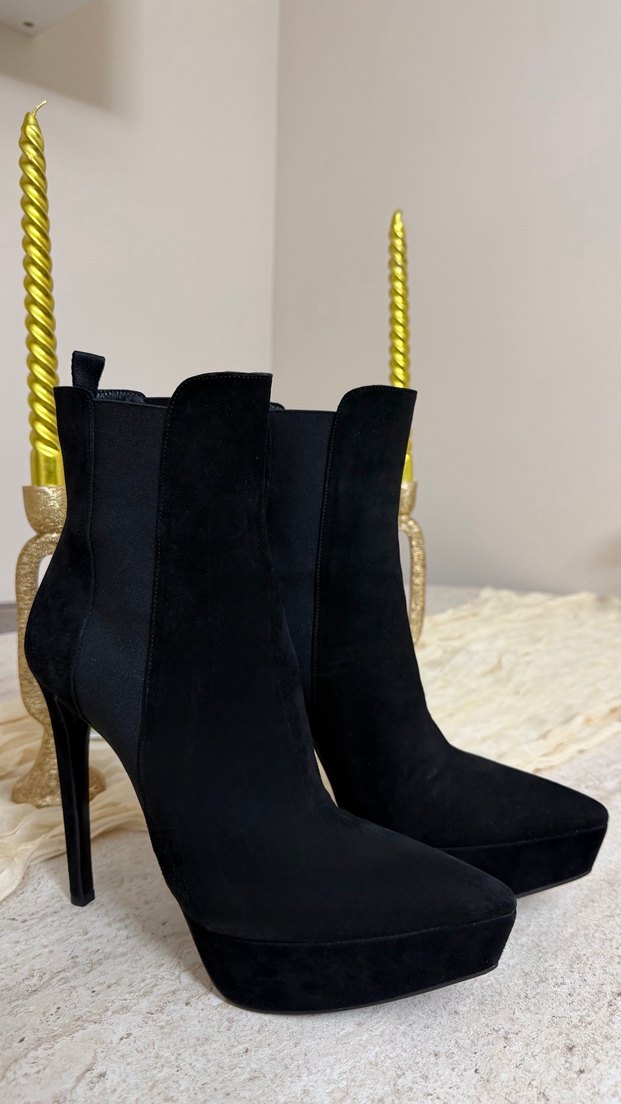 Orjinal PRADA Siyah Desenli Süet Stiletto Bot - Görsel 3