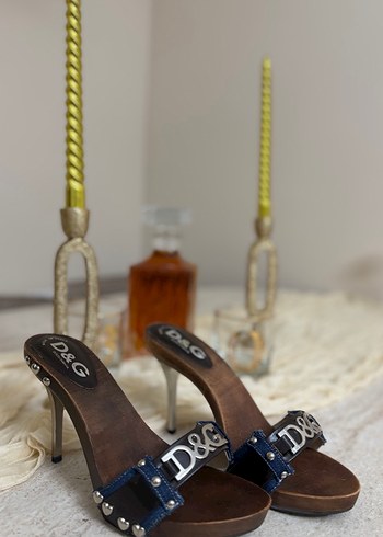 Orjinal Dolce&Gabbana Kadın Koyu Mavi Yılan Topuklu Terlik - Görsel 2