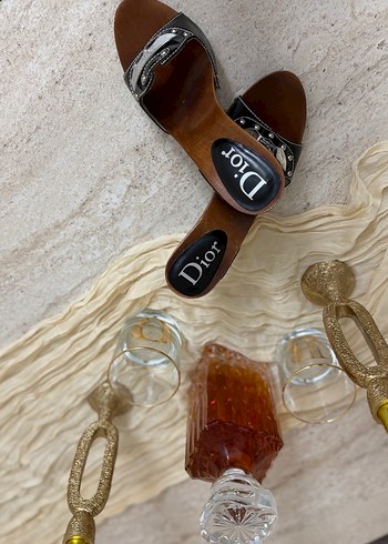 Dior Siyah Deri Yılan Desenli Tokalı Topuklu Terlik - Görsel 2