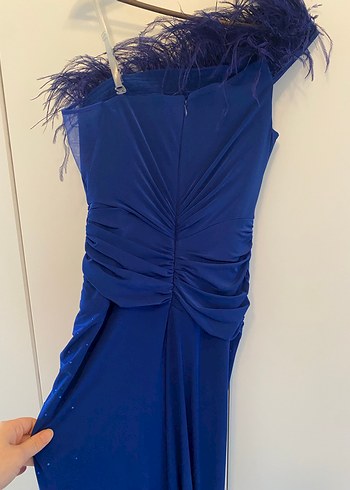 Mavi Drapeli Uzun Abiye Elbise - Görsel 8