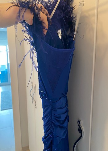 Mavi Drapeli Uzun Abiye Elbise - Görsel 5