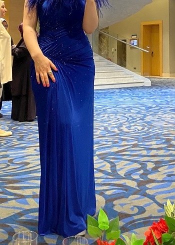 Mavi Drapeli Uzun Abiye Elbise - Görsel 9