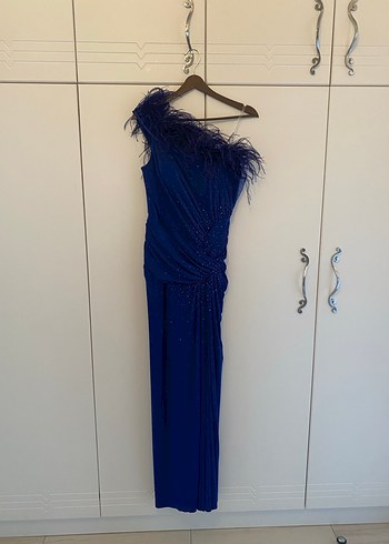 Mavi Drapeli Uzun Abiye Elbise - Görsel 3