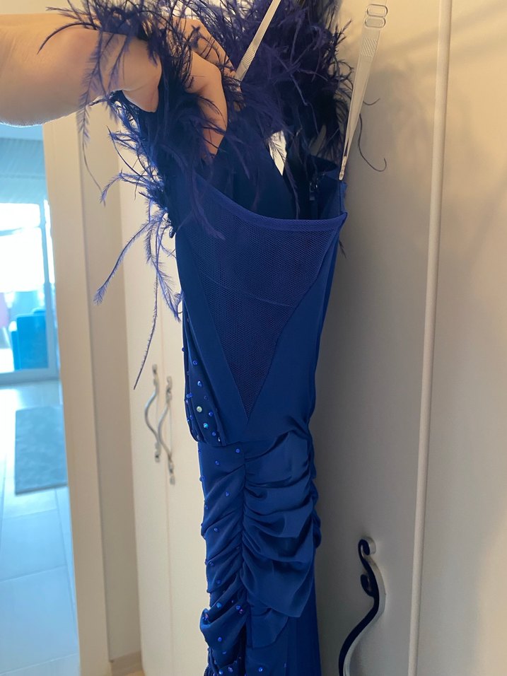 Mavi Drapeli Uzun Abiye Elbise - Görsel 5