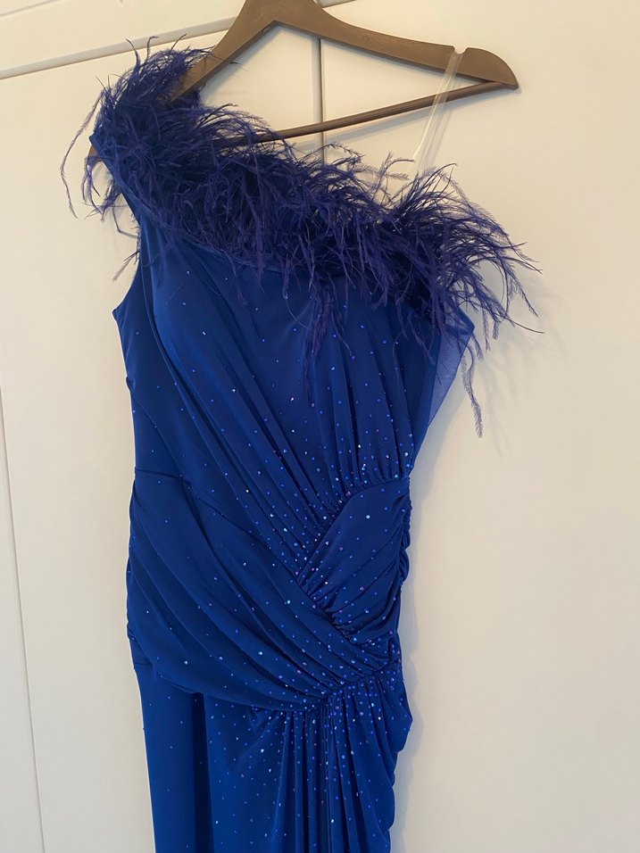 Mavi Drapeli Uzun Abiye Elbise - Görsel 4