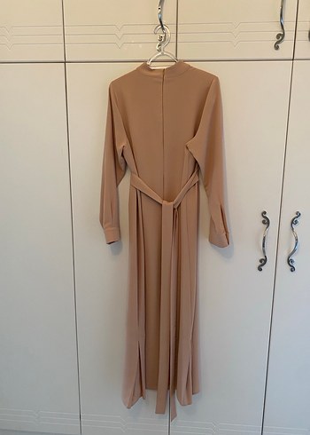 Bej Midi Drapeli elbise - Görsel 4