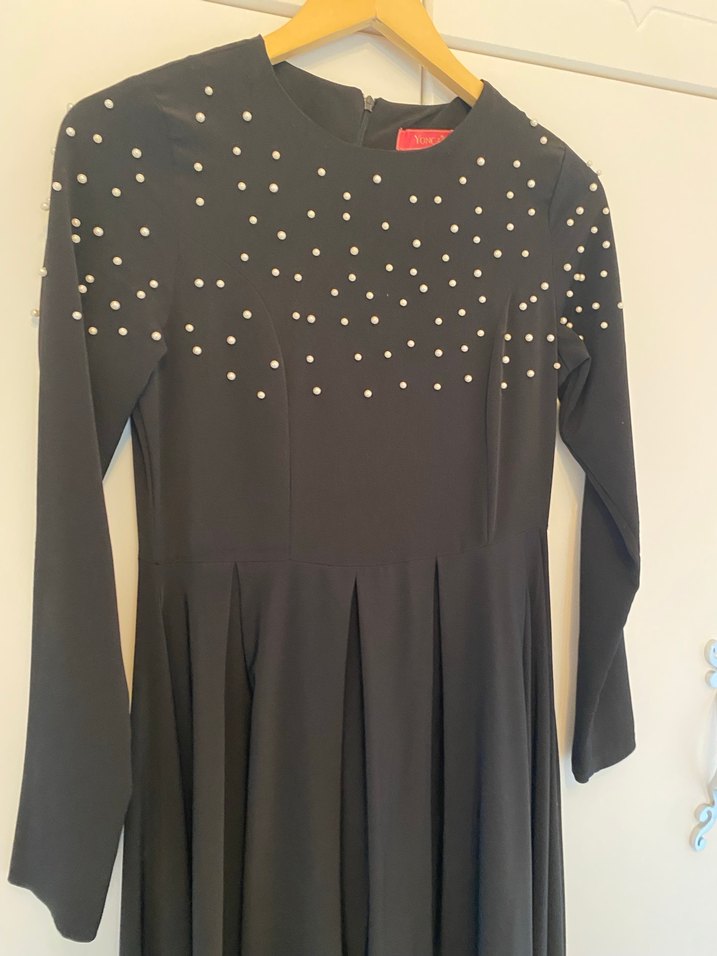 Uzun Kollu Siyah Gotik Uzun Elbise - Görsel 2