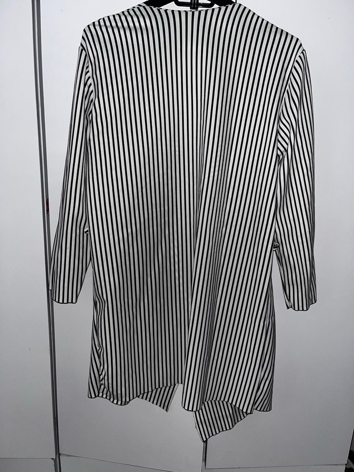 Çizgili Kadın Uzun Kollu Zebra Model İnce  Ceket - Görsel 4