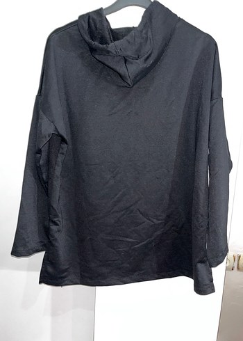 Siyah Kapüşonlu Rahat Kesim Sweatshirt - Görsel 4