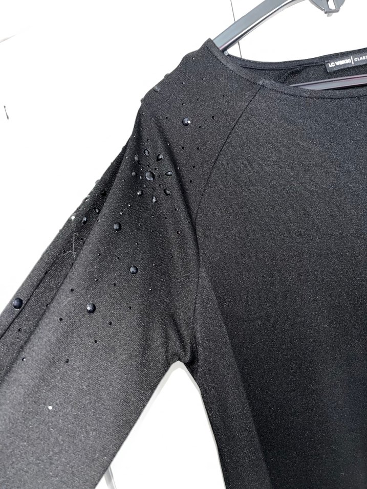 Uzun Kollu Siyah Gösterişli Elbise - Görsel 2