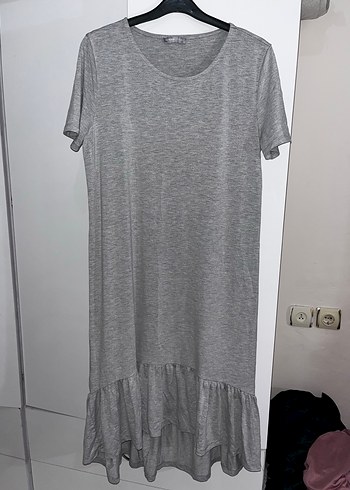 Gri Uzun Kollu Salaş Elbise - Görsel 2