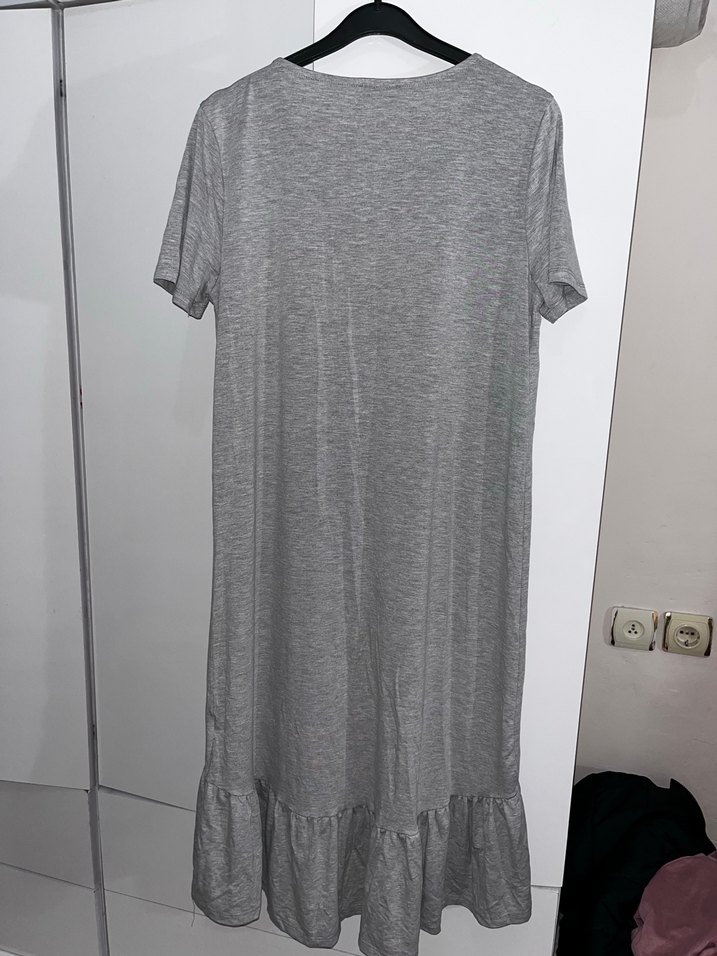 Gri Uzun Kollu Salaş Elbise - Görsel 5