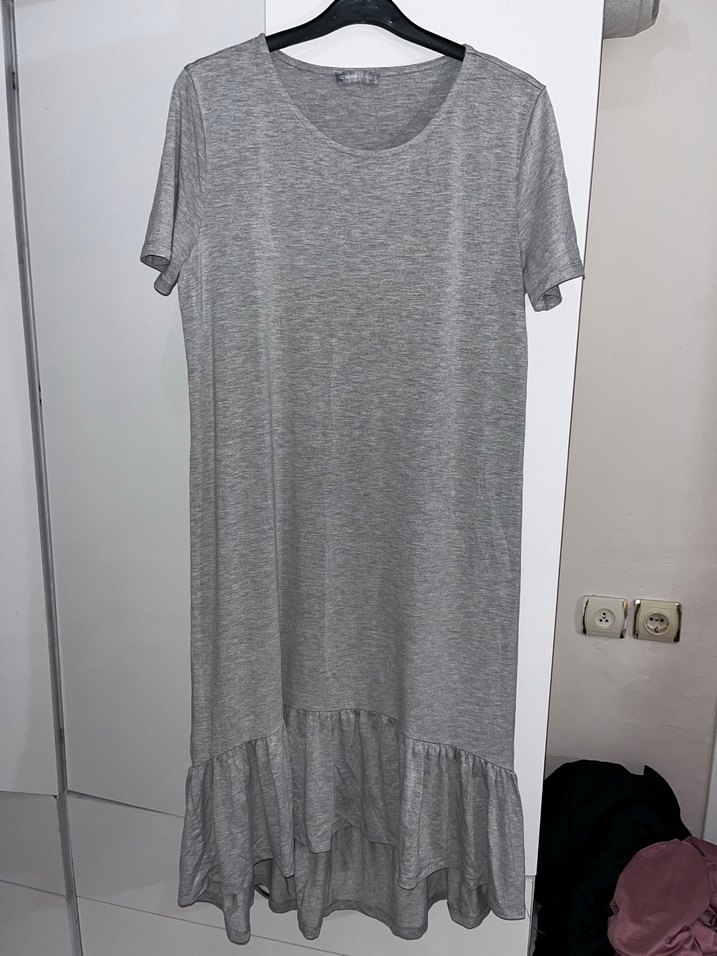 Gri Uzun Kollu Salaş Elbise - Görsel 2