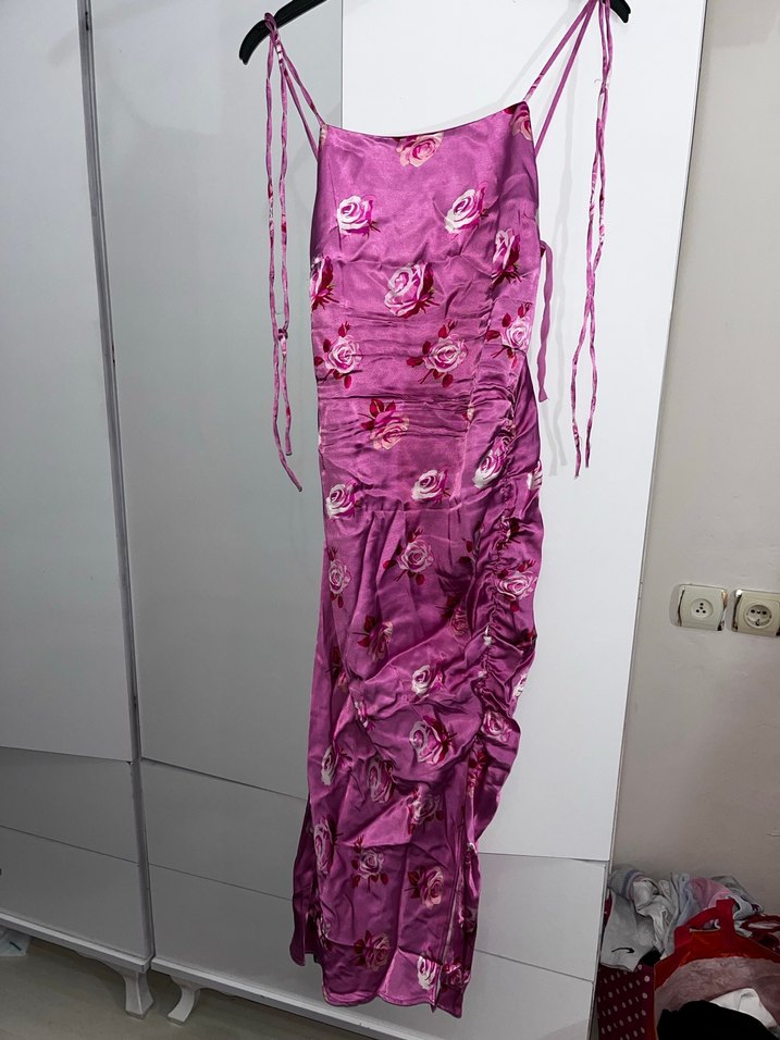 İpekyol Mor Drapeli Straplez Uzun Elbise - Görsel 2