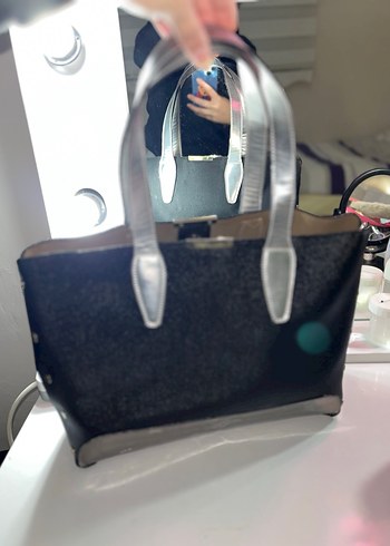 Gri Deri Kadın Omuz Çantası - Görsel 2