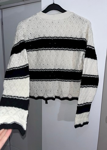 Siyah Çizgili Örgü Kadın Hırka - Görsel 4