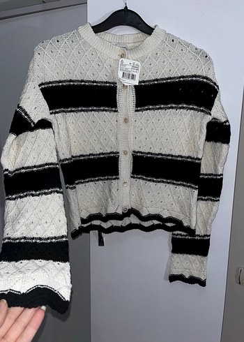 Siyah Çizgili Örgü Kadın Hırka - Görsel 2