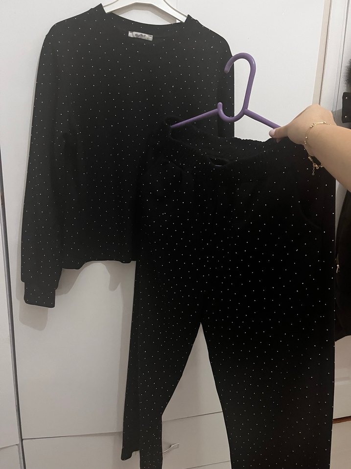 Taşlı Siyah Kadın Eşofman Takımı - Görsel 2