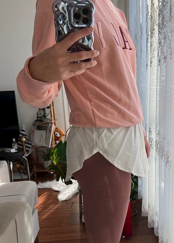 Beyaz Kadın Beli Lastikli Gömlek Etek - Görsel 2