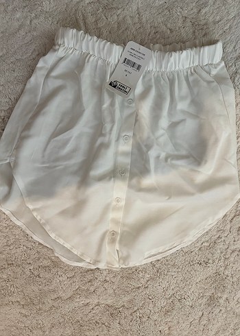 Beyaz Kadın Beli Lastikli Gömlek Etek - Görsel 4