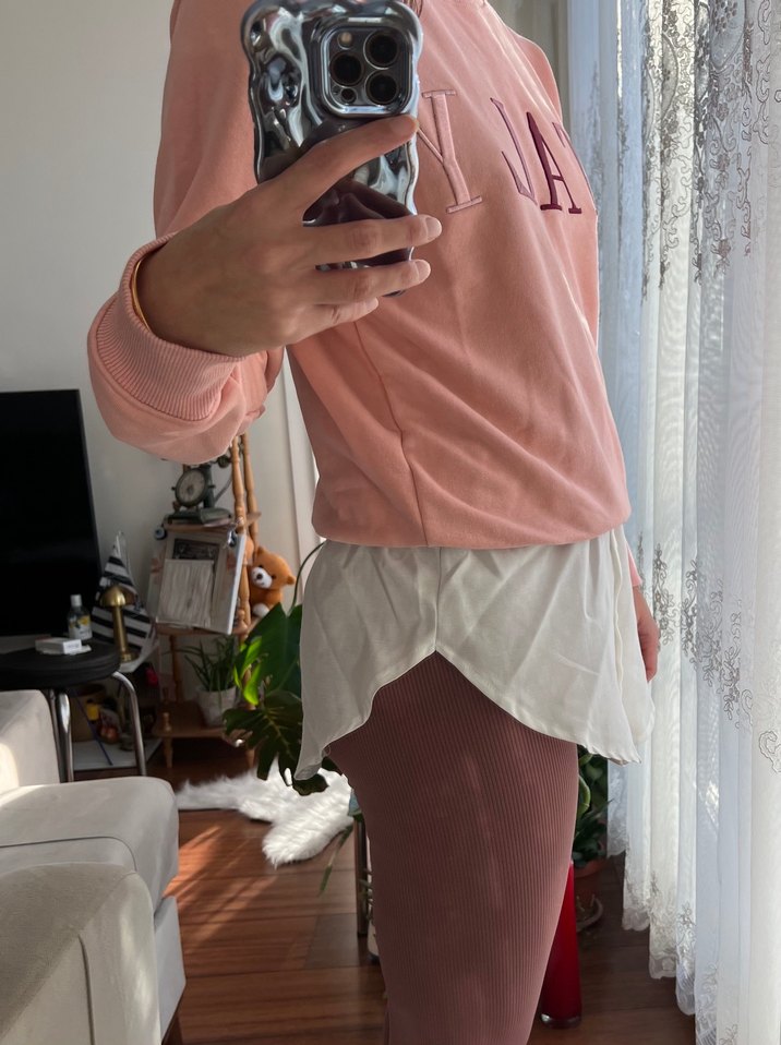 Beyaz Kadın Beli Lastikli Gömlek Etek - Görsel 2