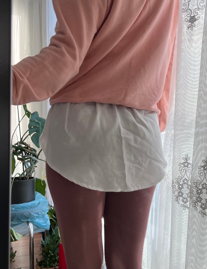 Beyaz Kadın Beli Lastikli Gömlek Etek - Görsel 3