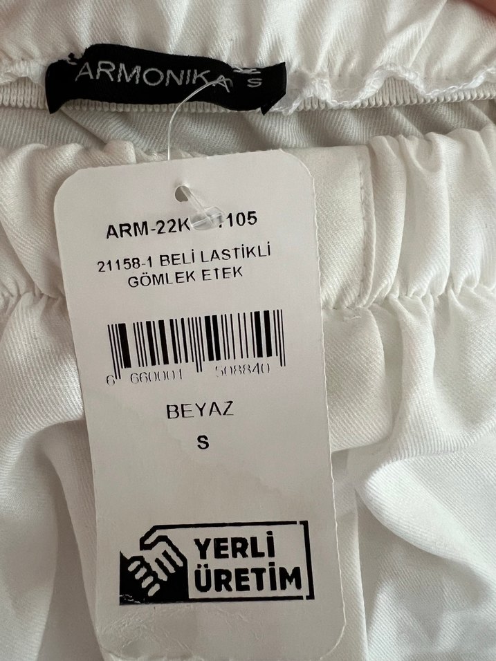 Beyaz Kadın Beli Lastikli Gömlek Etek - Görsel 5