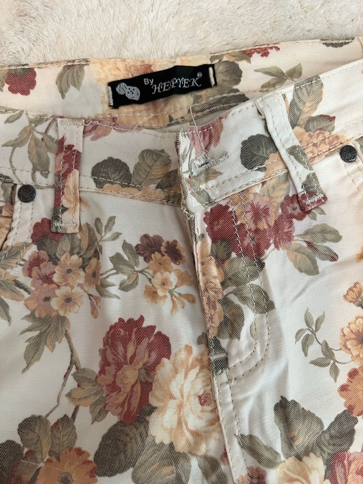 Bohem Çiçek Desenli Düşük Bel Kadın Pantolon - Görsel 3
