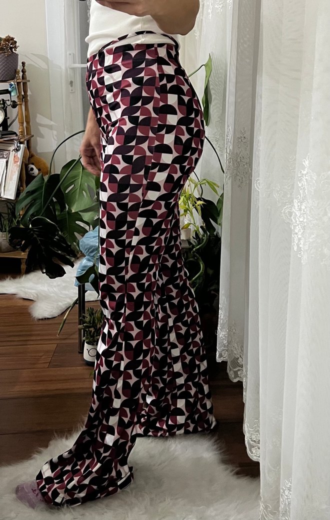 Bordo Yüksek Bel İspanyol Paça Pantolon Tayt - Görsel 2