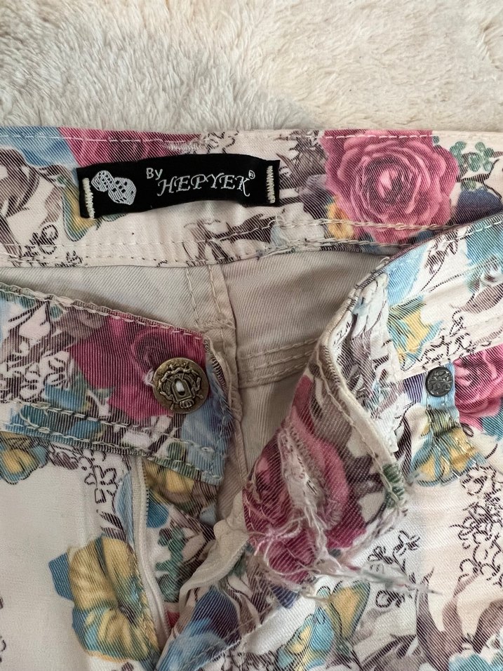 Çiçek Desenli Düşük Bel Kadın Pantolon - Görsel 3