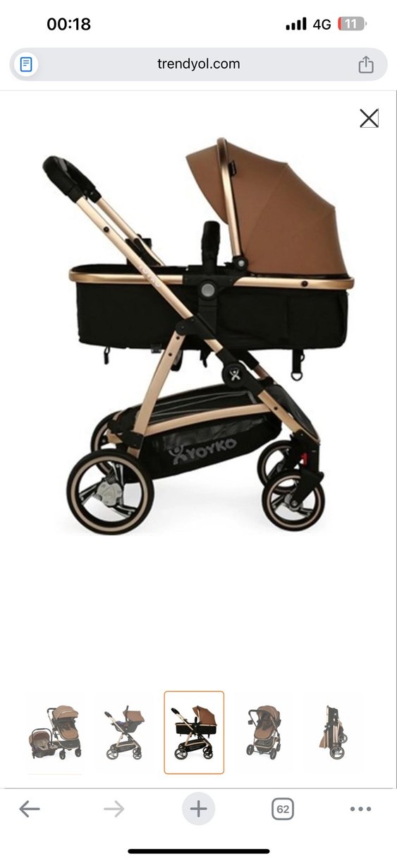 Yoyko Kahverengi Bebek Arabası ve Taşıyıcı Seti - Görsel 3
