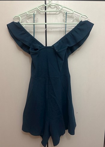 Kadın Lacivert Fırfırlı Straplez Kısa Tulum - Görsel 2