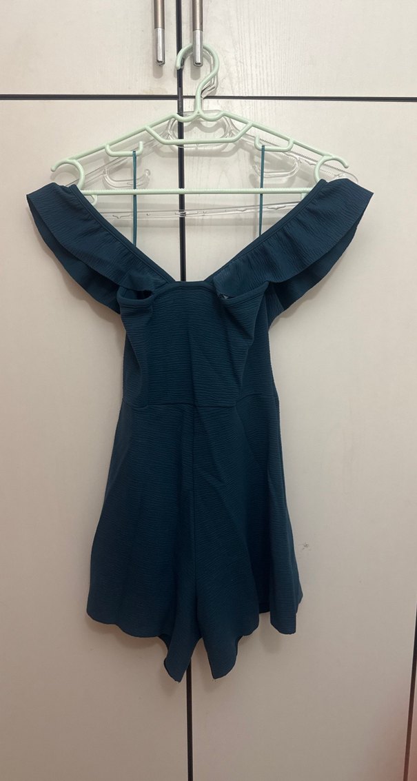 Kadın Lacivert Fırfırlı Straplez Kısa Tulum - Görsel 2