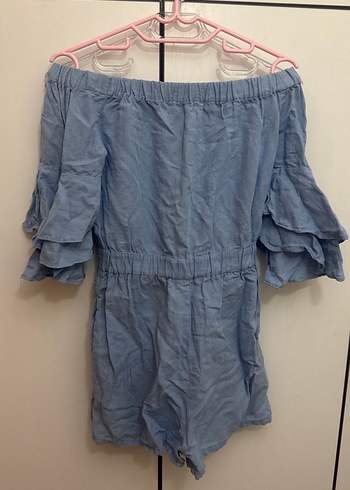 Kadın Mavi Denim Mini Tulum - Görsel 2