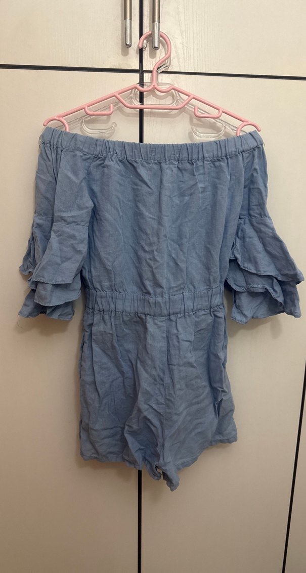 Kadın Mavi Denim Mini Tulum - Görsel 2