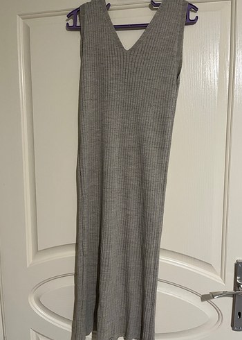 Gri Uzun Örgü Kadın Elbise - Görsel 3