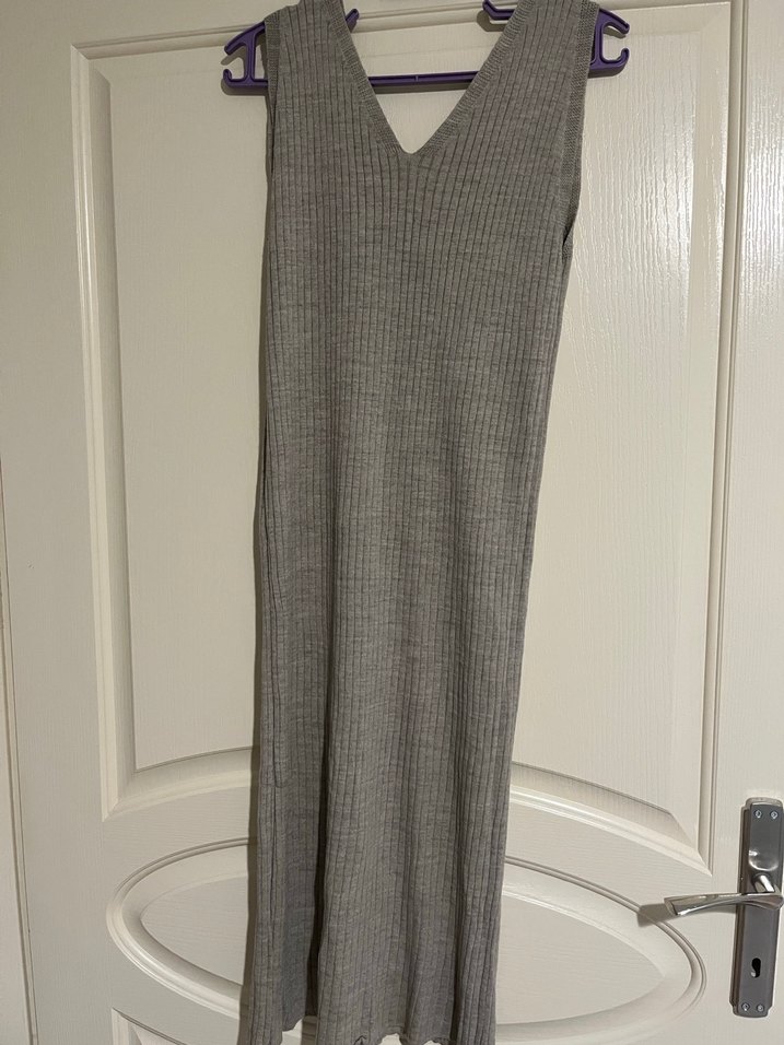Gri Uzun Örgü Kadın Elbise - Görsel 3
