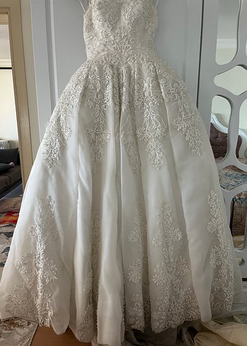 Dantel İşlemeli Beyaz A Kesim Gelinlik - Görsel 2