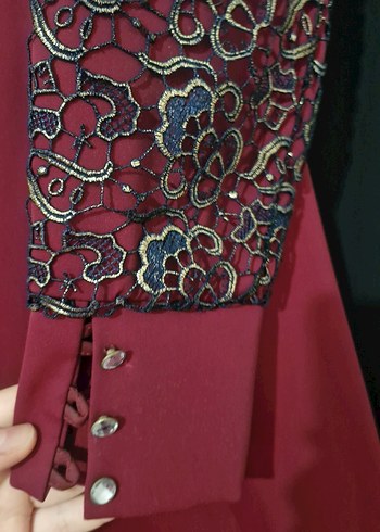 Bordo Uzun Kollu Drapeli Kadın Elbise - Görsel 4