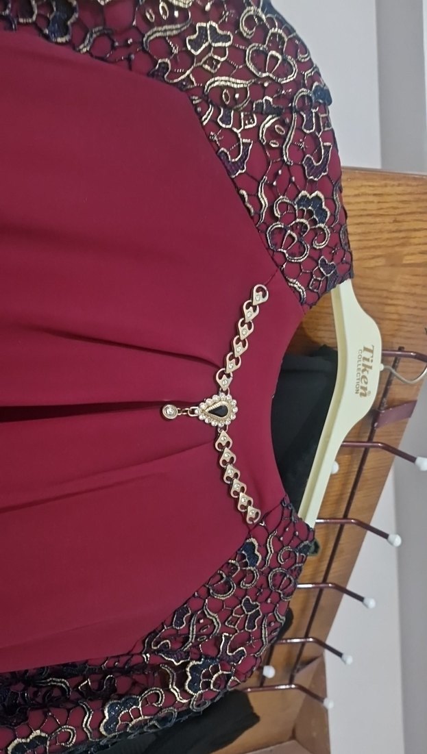 Bordo Uzun Kollu Drapeli Kadın Elbise - Görsel 2