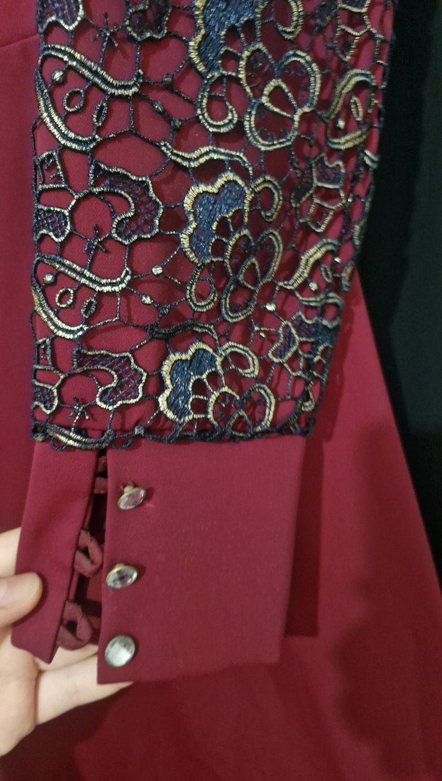 Bordo Uzun Kollu Drapeli Kadın Elbise - Görsel 4