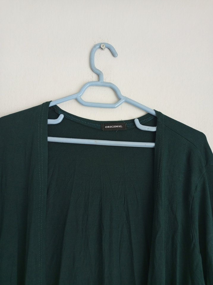 Uzun Kollu Yeşil Kadın Hırka - Görsel 4