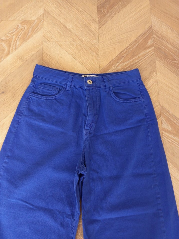 Kadın Mavi Bol Kesim Midi Kot Pantolon - Görsel 4