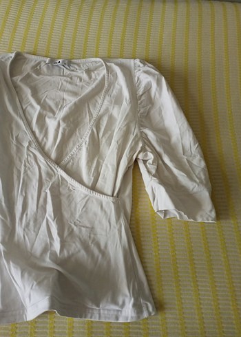 Beyaz Keten V Yaka Drapeli Hamile Bluz - Görsel 2